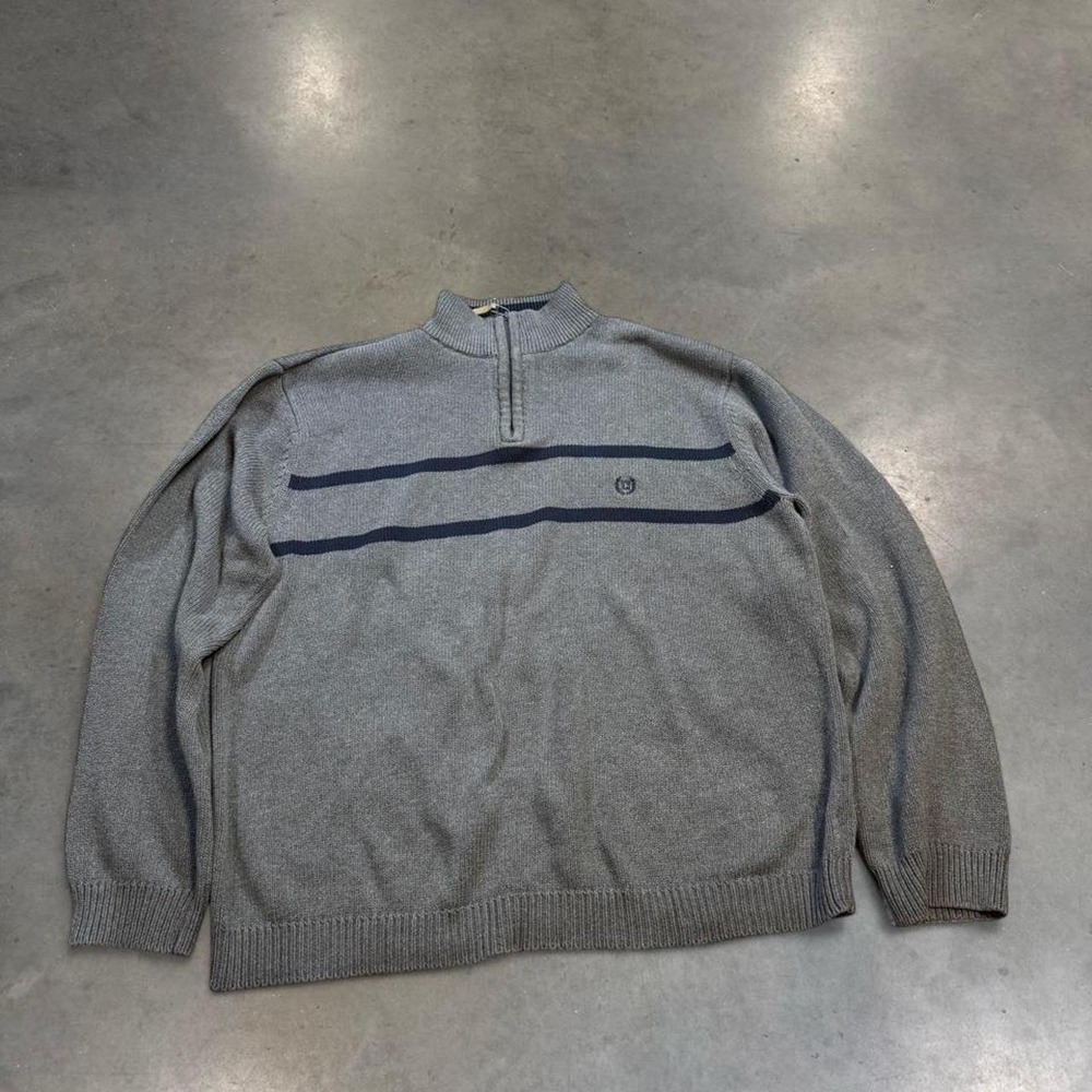 Chaps Mens Grey Striped Quarter Zip Cotton Sweater XL